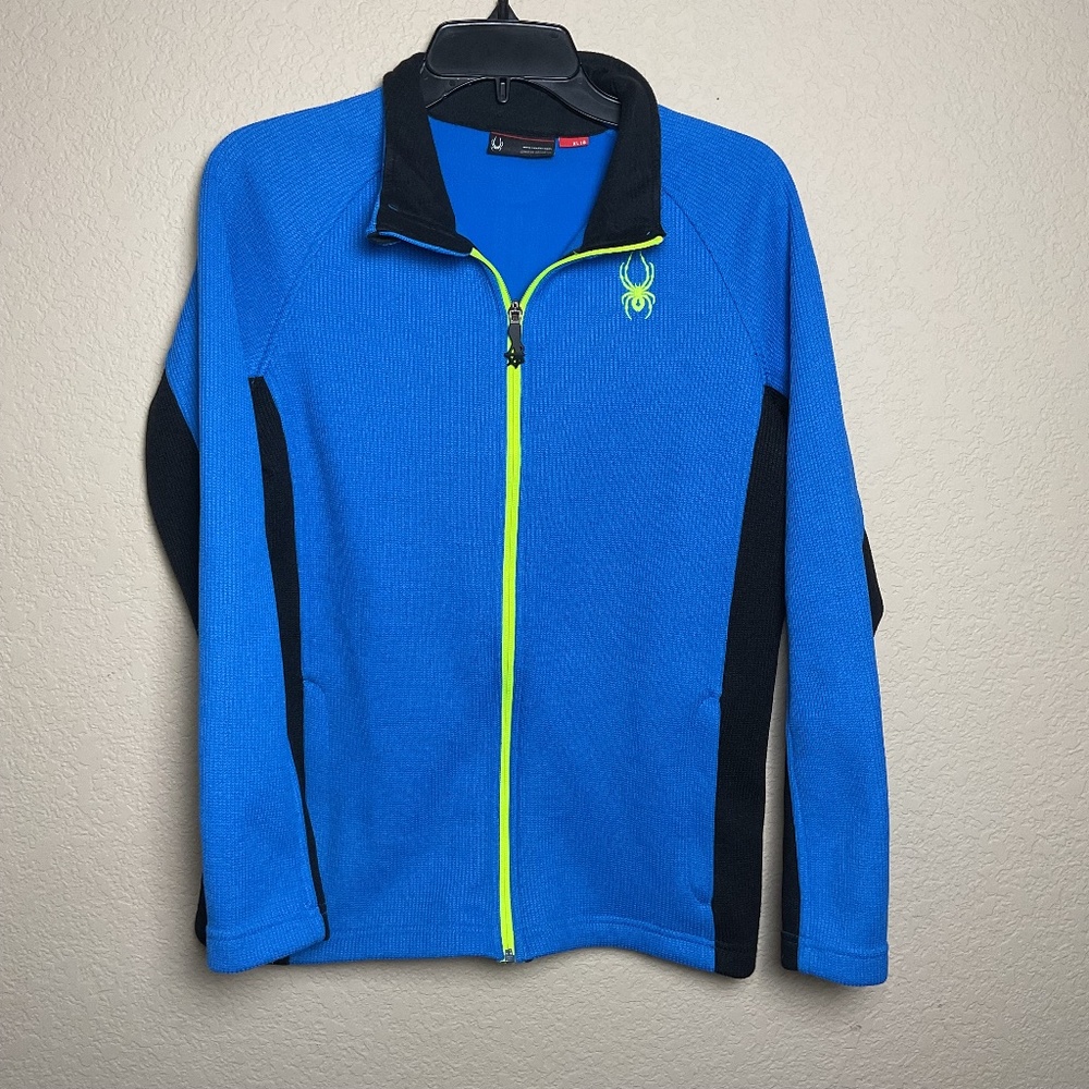 Spyder Youth Boys XL (18) Stryke Fleece Lined Blue Knit Full‎ Zip Up Jacket